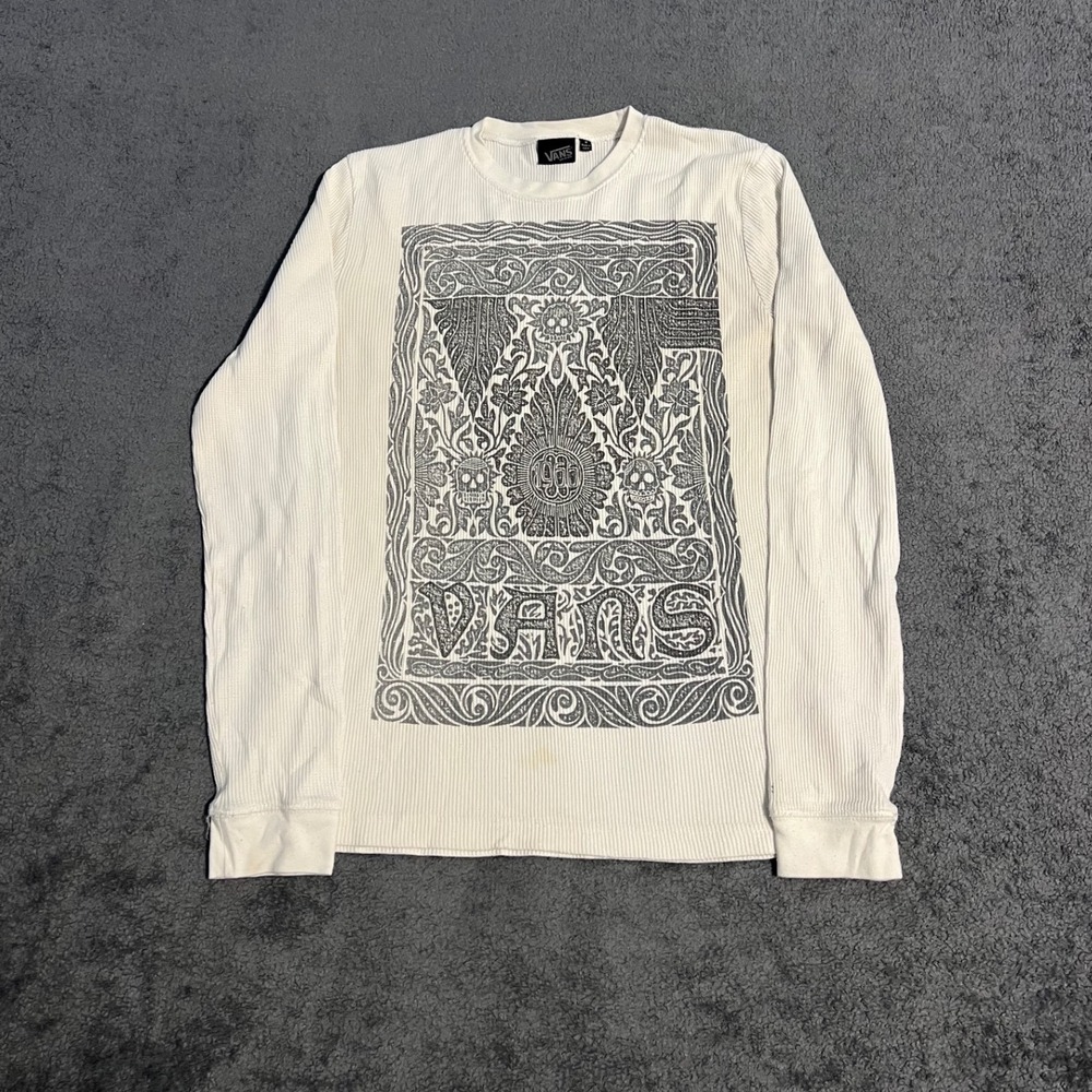 Vintage Y2K Vans Mens Waffle Knit Thermal Long Sleeve Grunge Skater Skull Size M